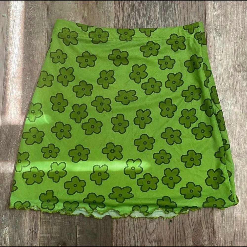 Green Flower Mini Skirt